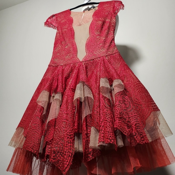 BCBGMAXAZRIA Scarlet Red Lace Mesh Tiered Layered Tulle Rochelle Fairy Dress 2 - Picture 3 of 10